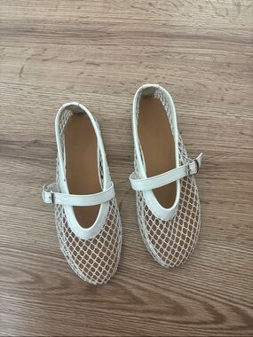 White Mesh Mary Jane Flats - Women's Casual Slip-On